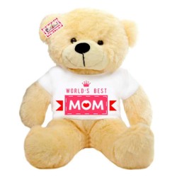 2 feet big peach teddy bear wearing Worlds Best Mom T-shirt
